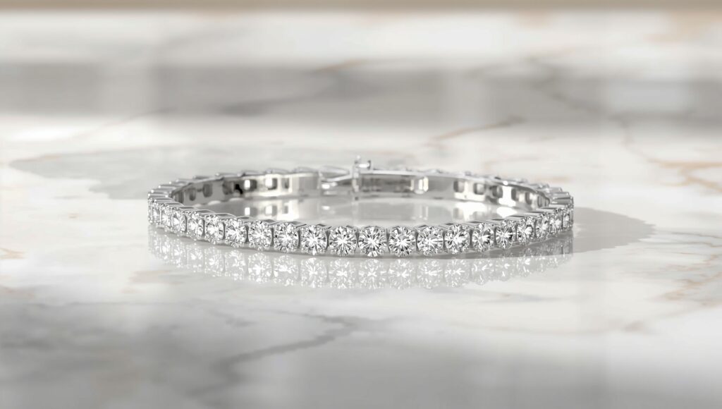  Diamond white gold bangle bracelet displayed on luxury marble background
